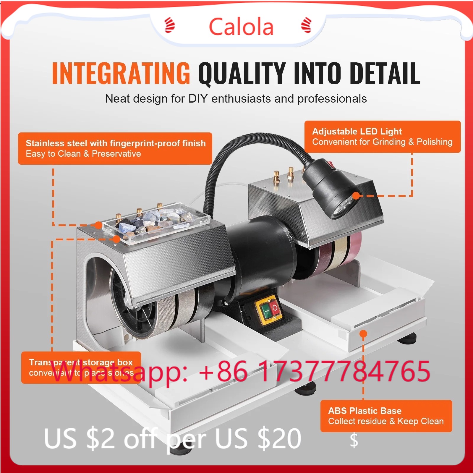 Lapidary Grinder Cabbing Machine - เครื่องเจียรพลอย 6 นิ้ว 2 แรงม้า 1800