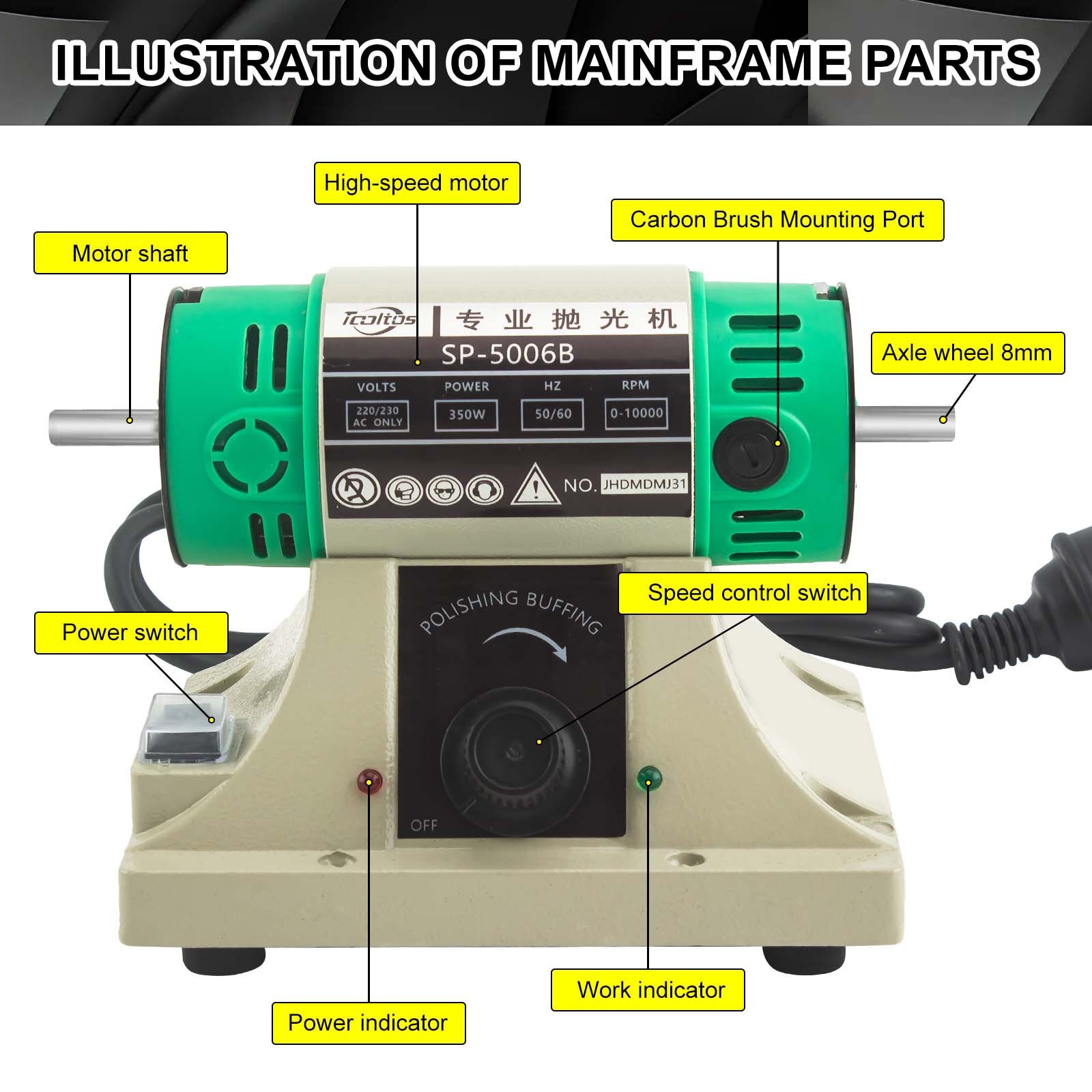 Jewelry Polisher Buffer Machine - เครื่องขัดเงาเครื่องประดับ เครื่องเจียรแบบตั้งโต๊ะ พร้อมอุปกรณ์ขัดเงา สำหรับงานตกแต่งโลหะ เครื่องขัดเงาแบบหมุนปรับความเร็วได้ สำหรับงานทำเครื่องประดับ