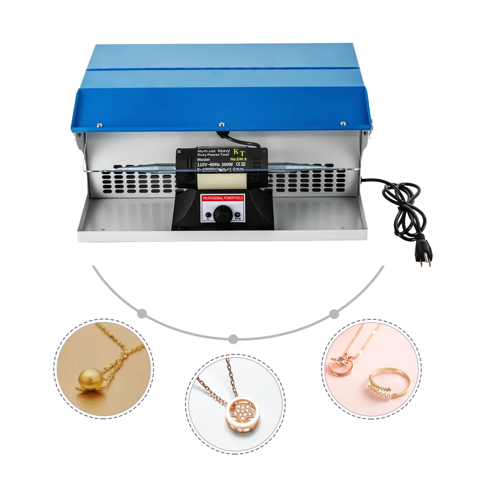 Jewelry Polisher Buffer Machine - เครื่องขัดเครื่องประดับ, เครื่องขัดเงา, เครื่องขัดเครื่องประดับกำลังแรง 110V, เครื่องขัดแบบตั้งโต๊ะพร้อมระบบดูดฝุ่น ปรับความเร็วได้