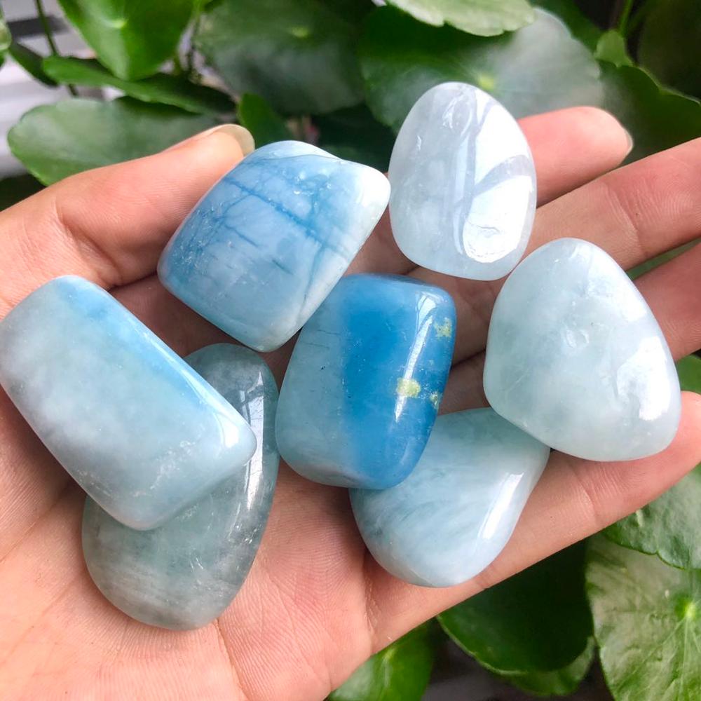 Gemstone Polishing Kit - 100 กรัม อะความารีนธรรมชาติสวยงาม หินขัดเงา คริสตัลอัญมณีสีน้ำเงิน แบบหยาบ
