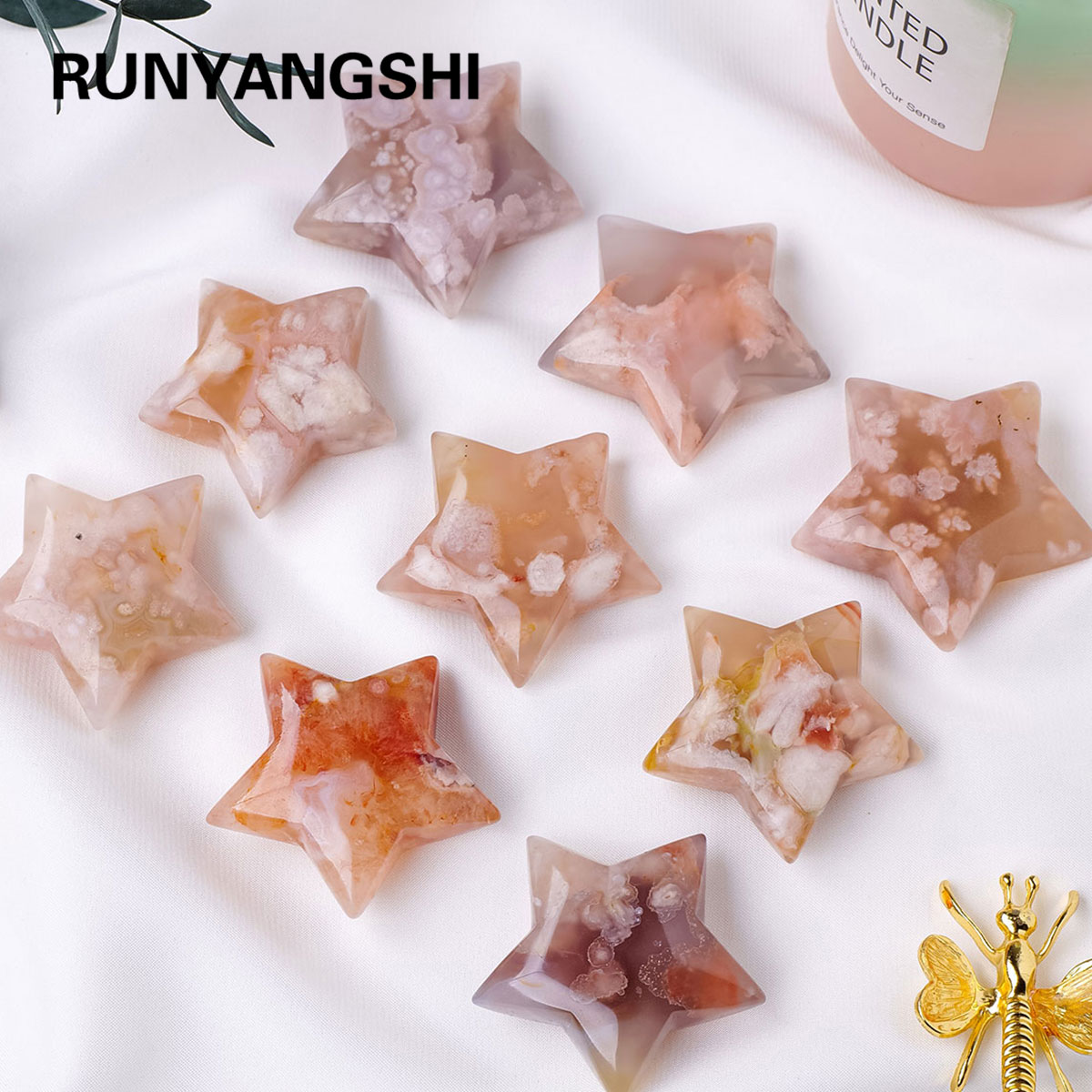 Gemstone Polishing Kit - หินโมราเชอร์รี่คริสตัลธรรมชาติแกะสลักด้วยมือรูปดาวสำหรับตกแต่งบ้านของขวัญวันวาเลนไทน์สำหรับเด็กผู้หญิง1ชิ้น